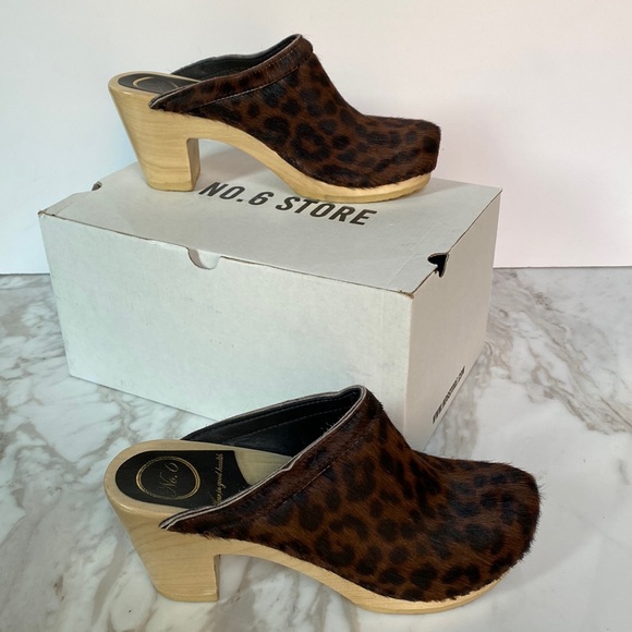 No. 6 Shoes - No. 6 High Heel Clogs Espresso Pony Leopard Brown Size 39